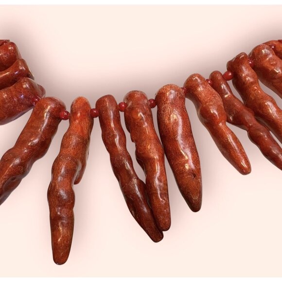 Vintage HUGE Statement Red Coral Handmade S Clasp Collar Necklace 22” - Picture 3 of 9